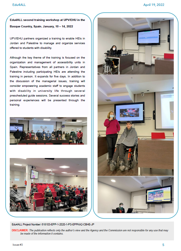 newsletter training workshop at UPV/EHU at spain with some images